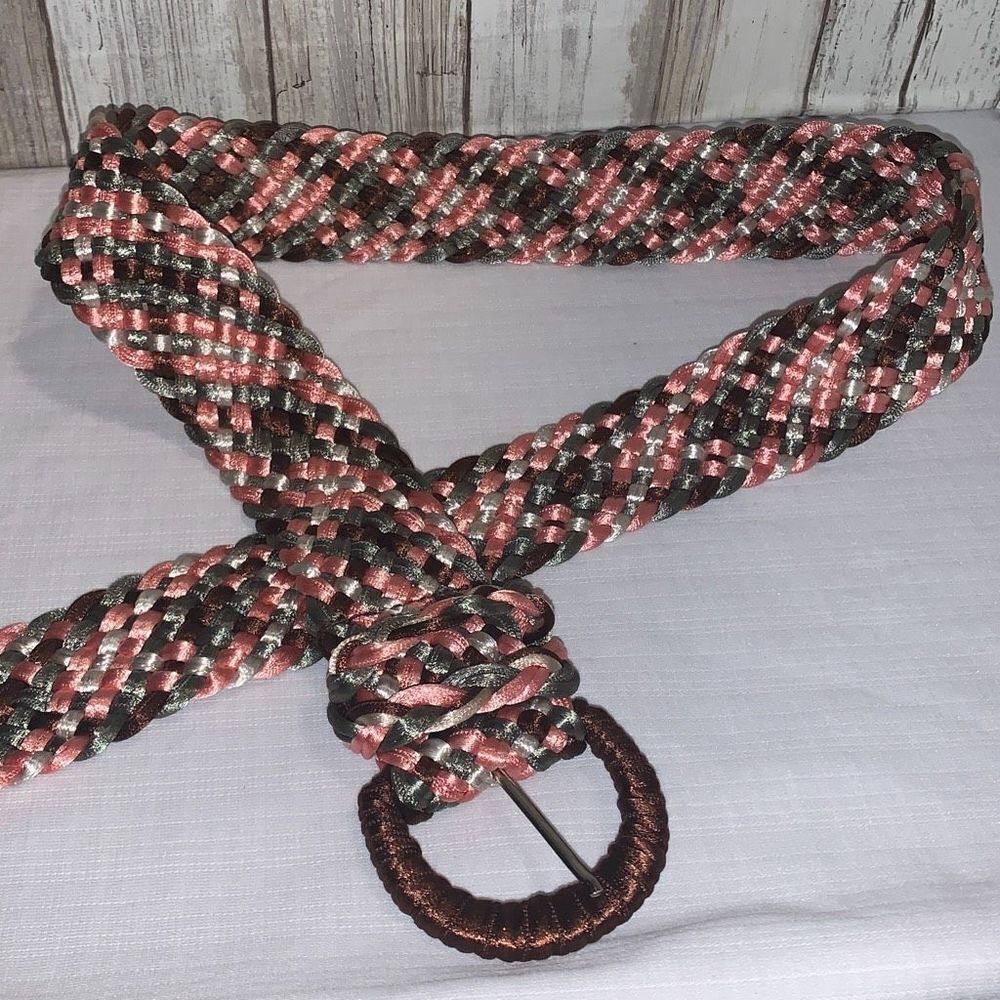 Vintage Pastel Satin Wide Woven Boho Belt Size Medium
